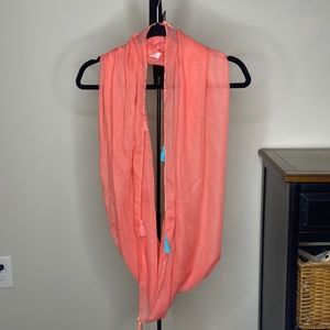 Coral pink infinity scarf with tassels